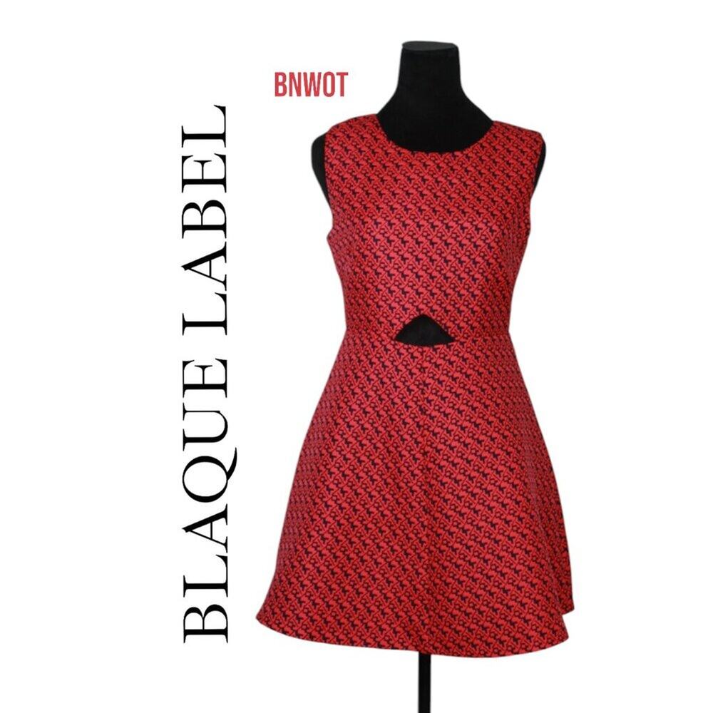 BNWOT Blaque Label Orange and Navy Geometric Print Sleeveless Dress Size Small